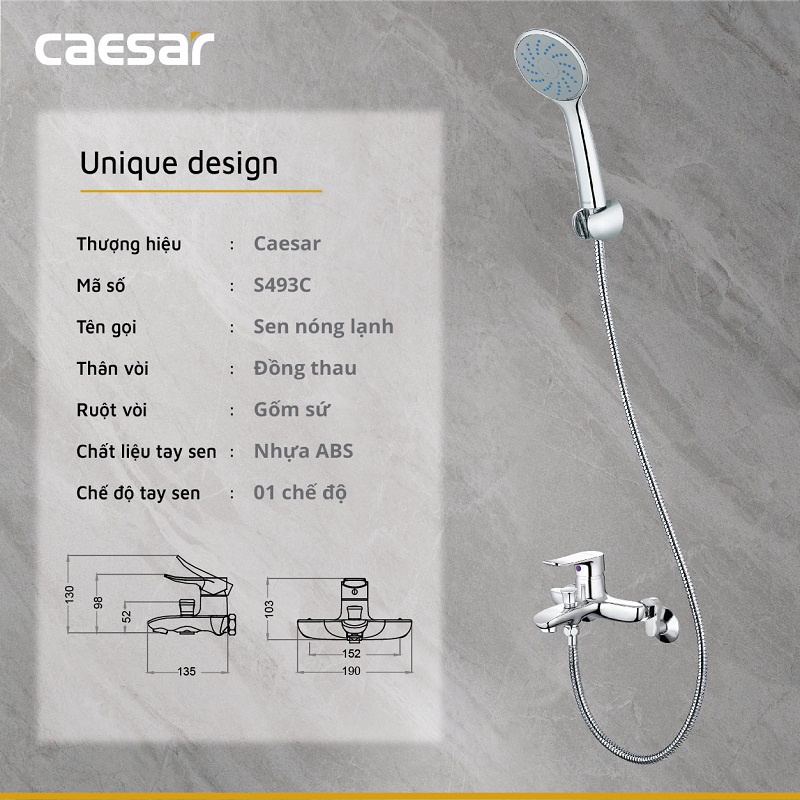 Vòi sen tắm nóng lạnh Caesar S493C