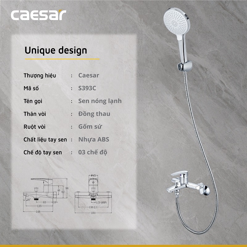 Vòi sen tắm nóng lạnh Caesar S393C