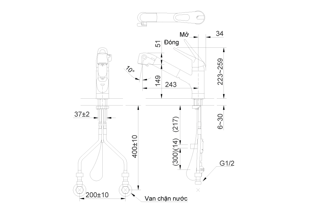 Vòi chậu rửa chén INAX JF-AB466SYX(JW) đa năng nóng lạnh