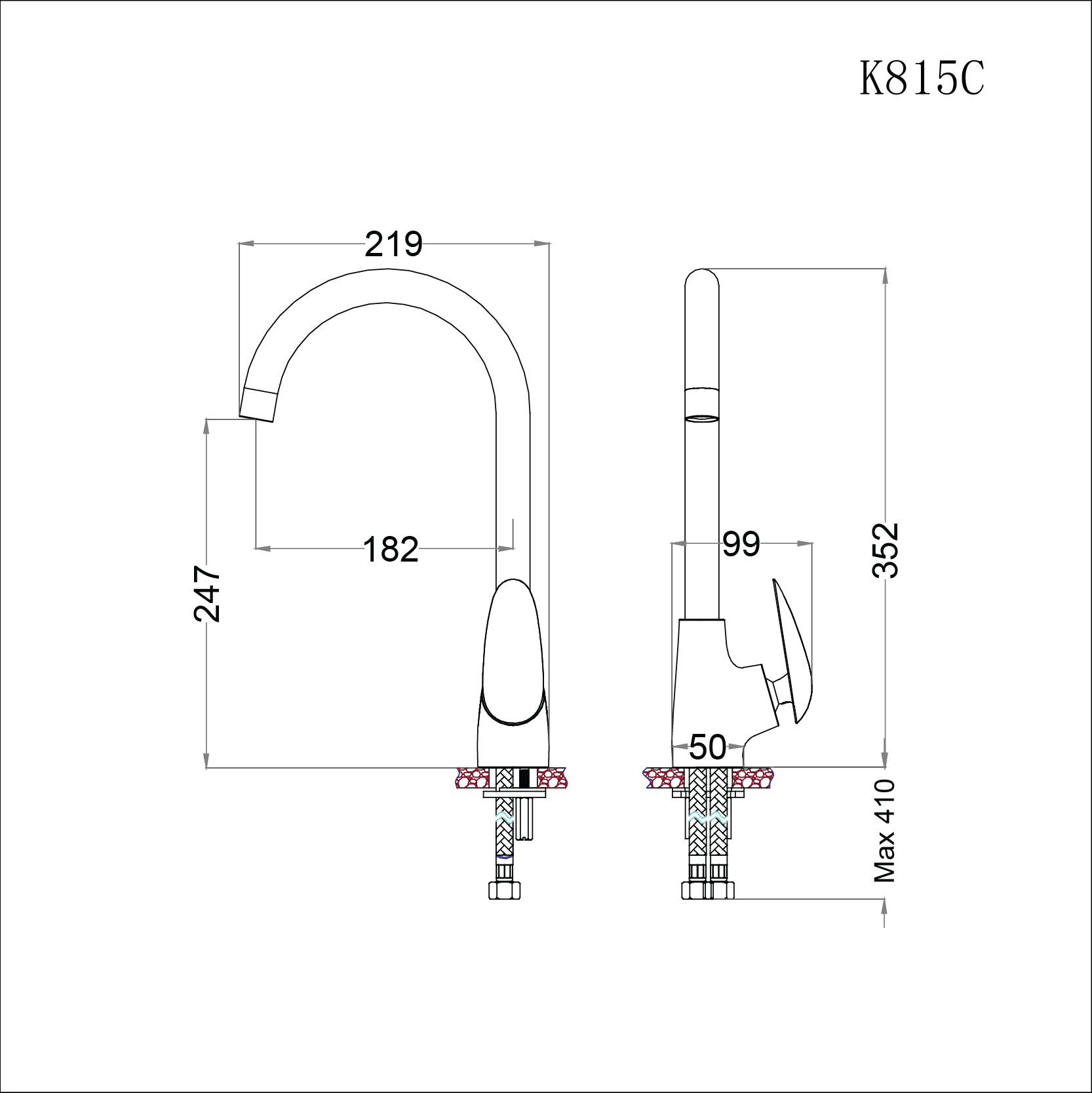 Vòi chậu rửa chén Caesar K815C nóng lạnh