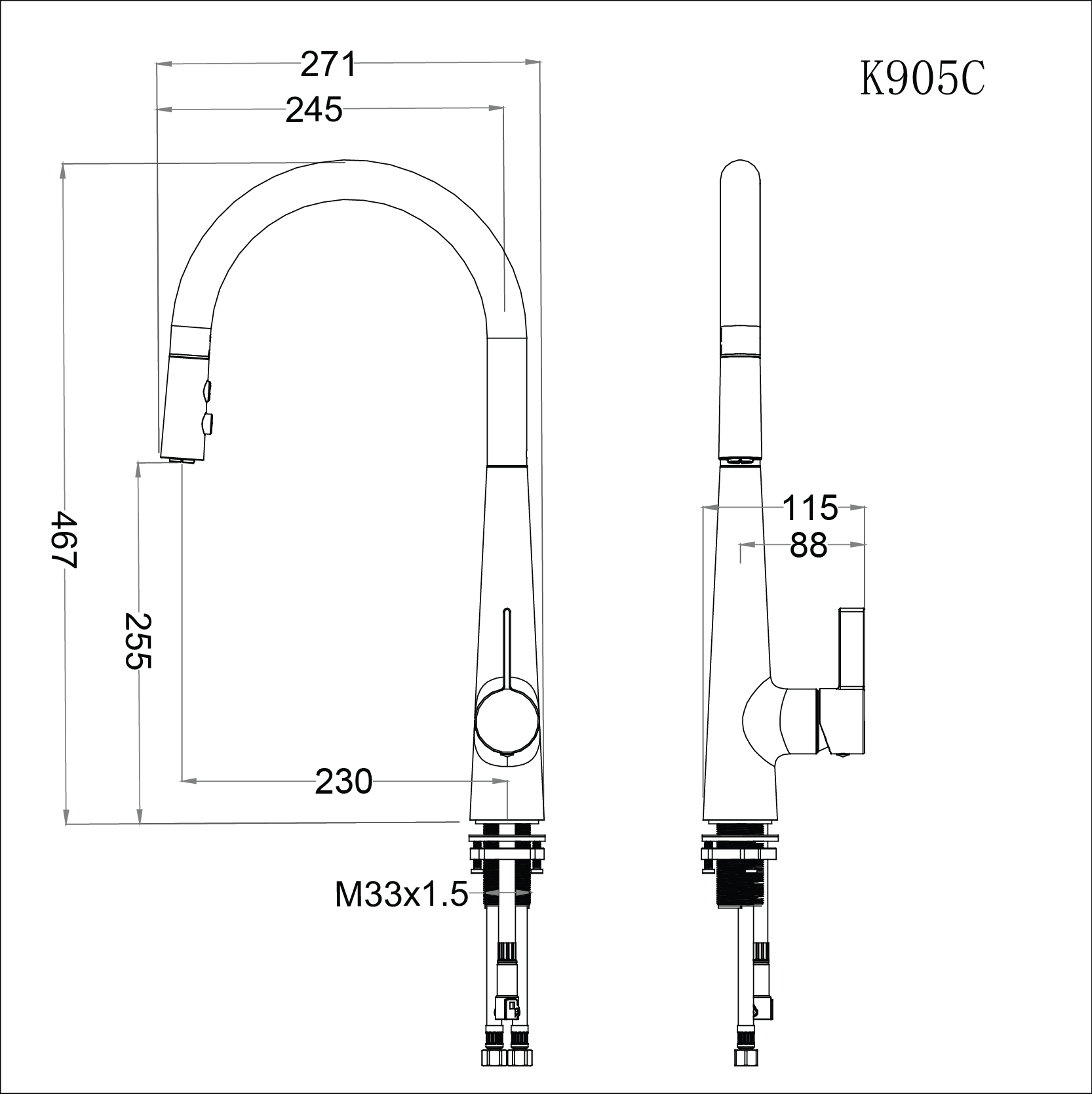 Vòi chậu rửa chén Caesar K905C nóng lạnh