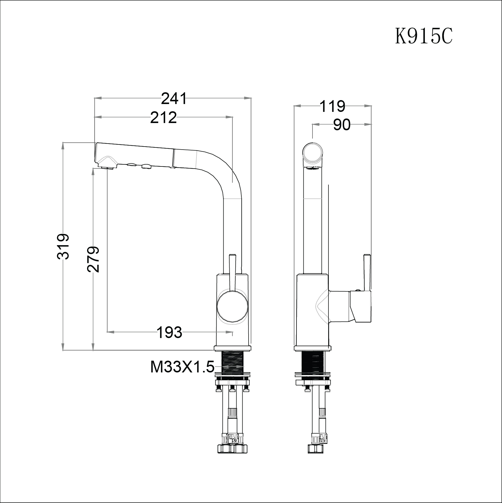 Vòi chậu rửa chén Caesar K915C nóng lạnh