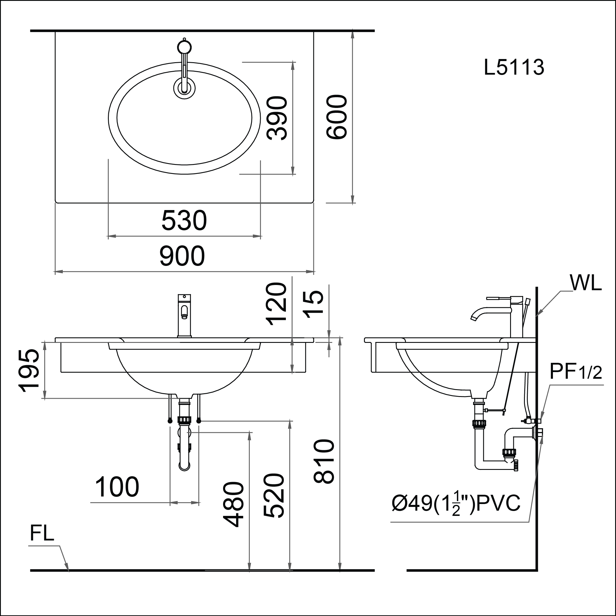 Lavabo chậu rửa mặt Caesar L5113 âm bàn