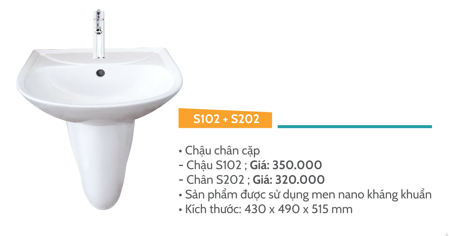 Lavabo chậu rửa mặt Siton S102 treo tường chân ngắn