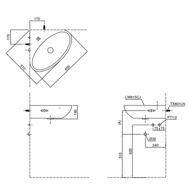 Lavabo chậu rửa mặt Toto LW815CJW/F#W treo góc