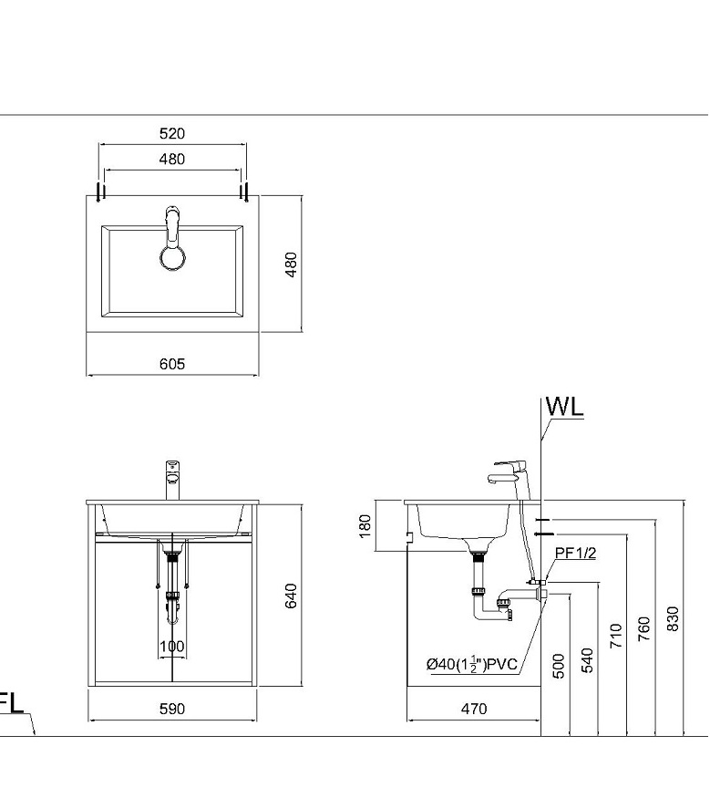 Bộ Lavabo tủ Caesar LF5017 + EH05017AV