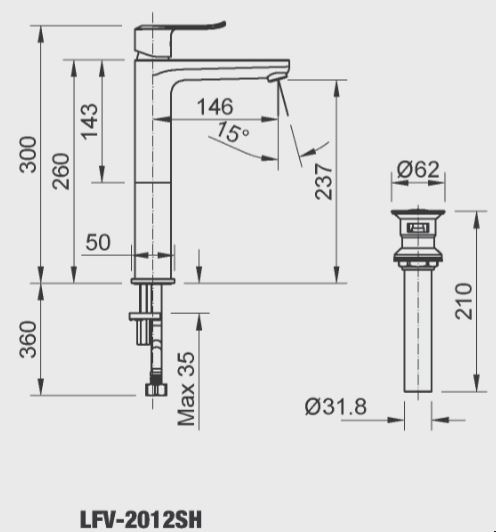 Vòi lavabo chậu rửa mặt Inax LFV-2012SH nóng lạnh cổ cao (LFV-2012SH)