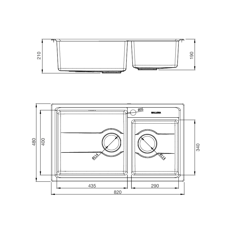 Chậu rửa chén Malloca MS 5082W dài 82cm