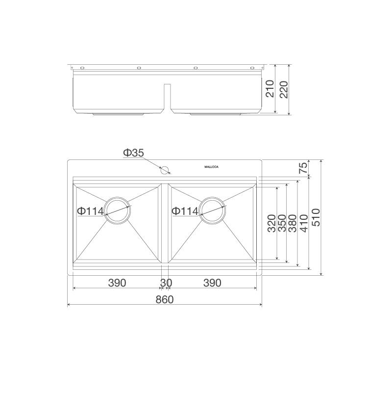 Chậu rửa chén inox Malloca Slide MS 862 dài 86cm