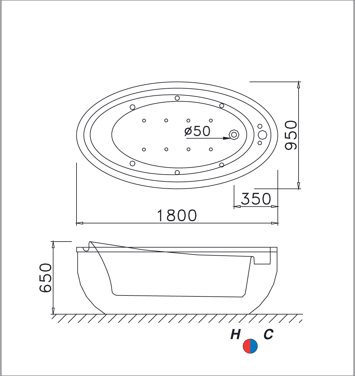 Bồn tắm lập thể Caesar MT6480 massage dài 1m8