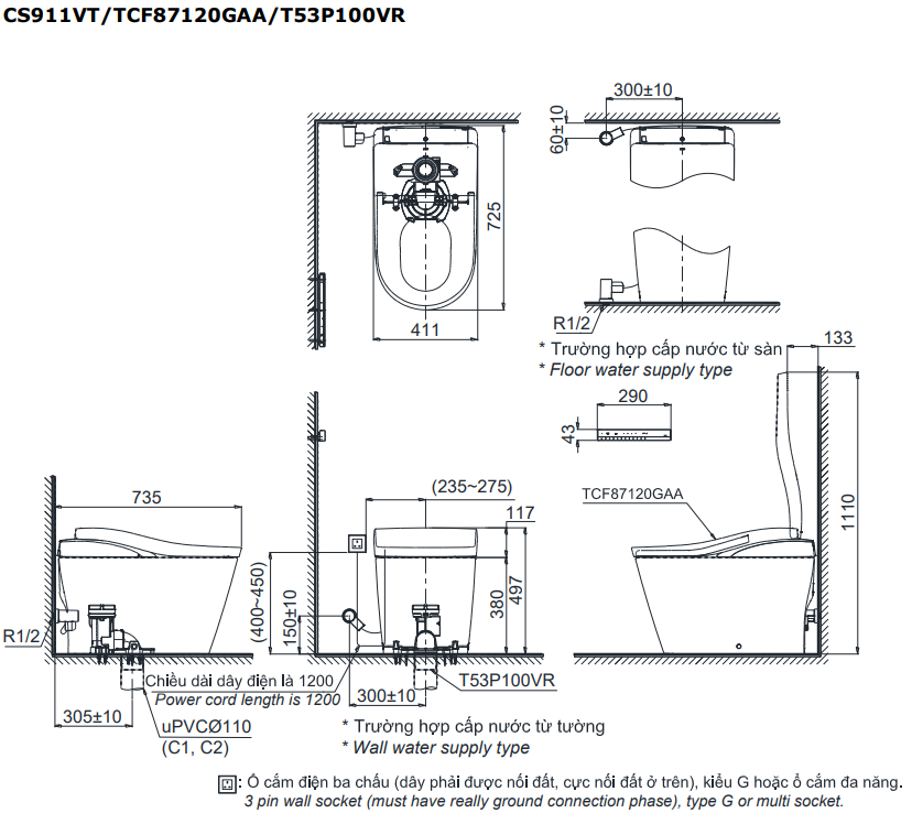 Bồn cầu điện tử TOTO CS911VT#NW1/TCF87120GAA#NW1/T53P100VR NEOREST LS