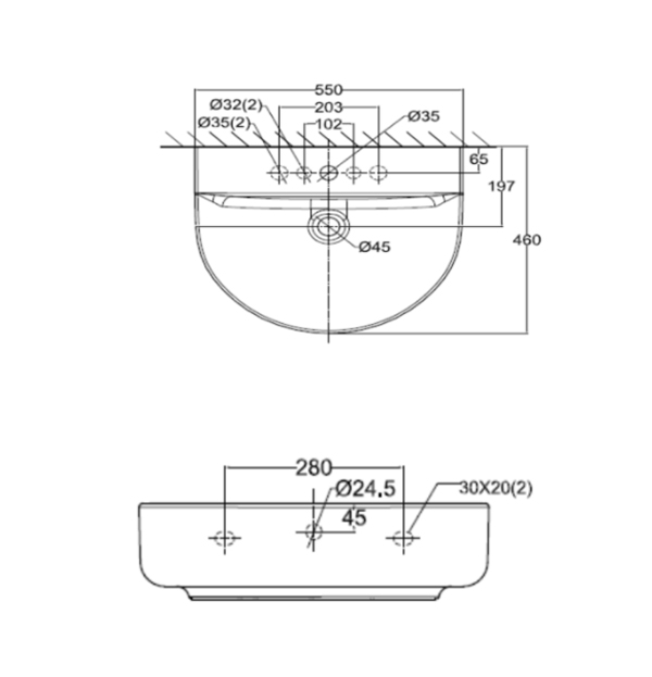 Lavabo chậu rửa mặt American Standard 0553-WT treo tường