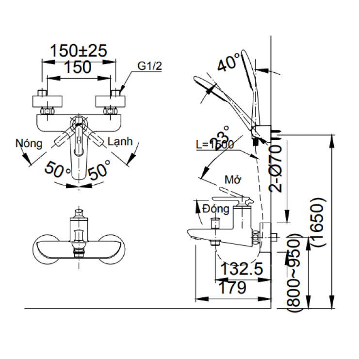 Vòi sen tắm nóng lạnh Inax BFV-4103S-5C tay sen Ecoful (BFV4103S-5C)