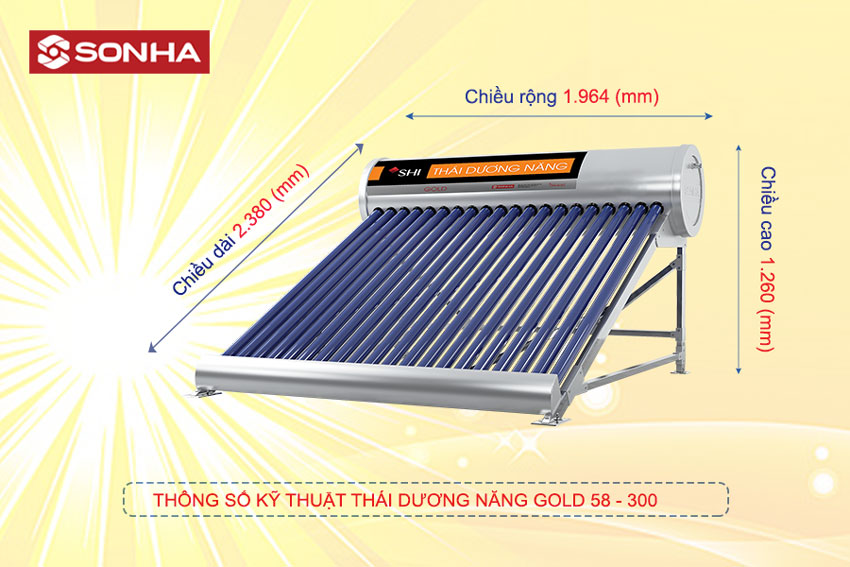 Máy nước nóng năng lượng mặt trời Sơn Hà 300 GOLD Inox 304