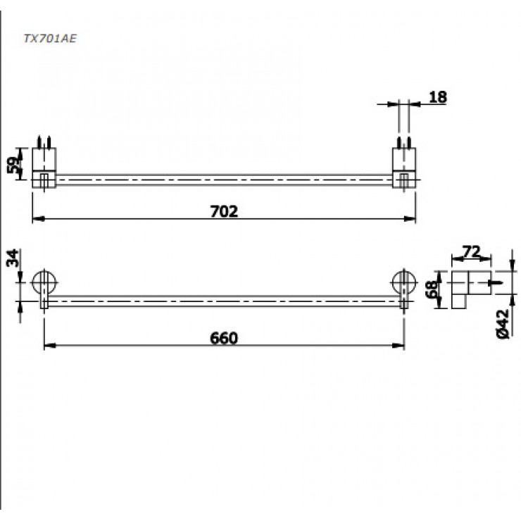 Bản vẽ kỹ thuật Thanh Vắt Khăn Toto TX701AE