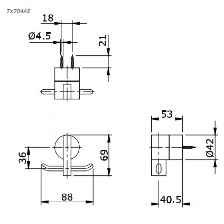 Bản vẽ kỹ thuật Móc áo Toto TX704AE