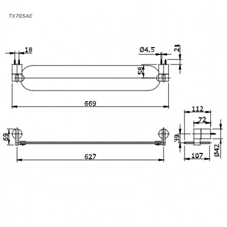 Bản vẽ kỹ thuật Kệ kính Toto TX705AE