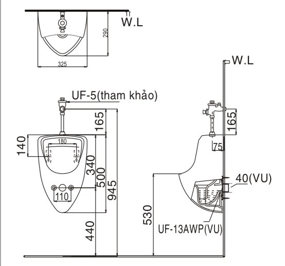 Bồn tiểu nam Inax U-440V treo tường (U440V)