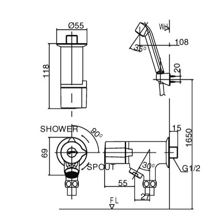 Vòi sen tắm nước lạnh Inax BFV-10-2C tay sen si (BFV10-2C)