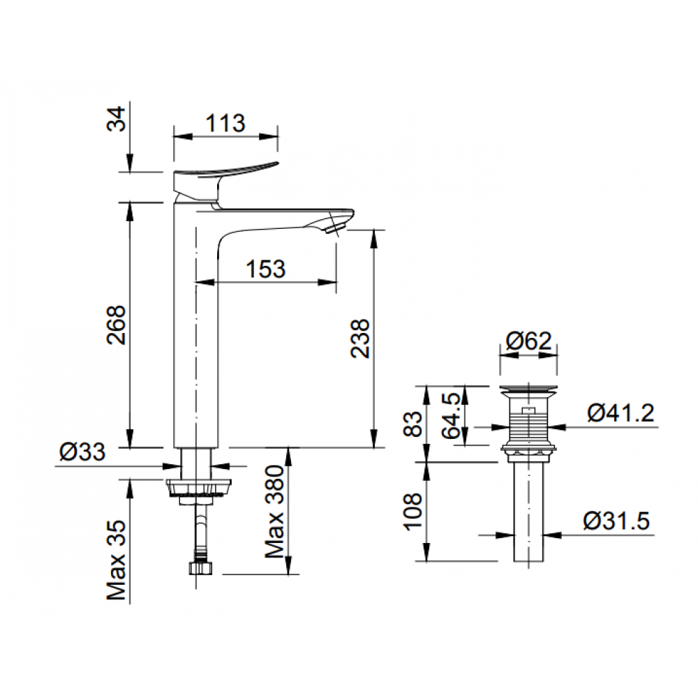 Vòi lavabo chậu rửa mặt Inax LFV-502SH nóng lạnh cổ cao (LFV502SH)