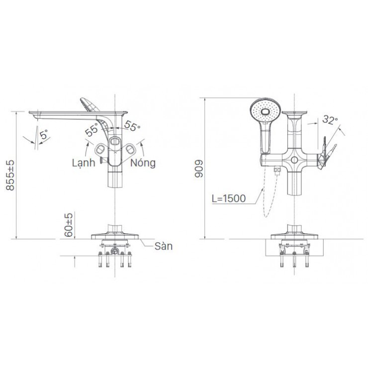 Vòi sen gắn bồn tắm Inax BFV-656S nóng lạnh (BFV656S)