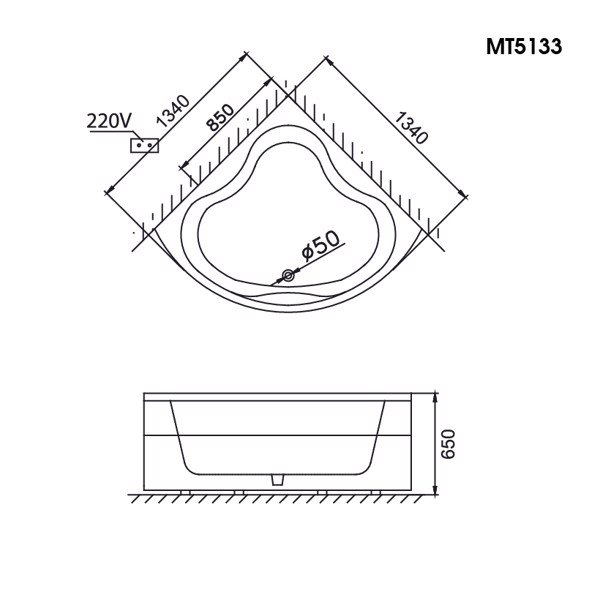 Bồn tắm góc Caesar AT5133 loại chân yếm dài 1m3