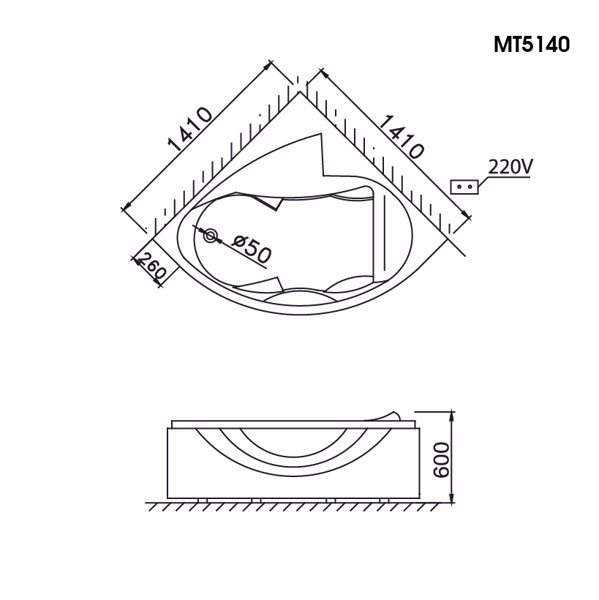 Bồn tắm góc Caesar AT5140 loại chân yếm dài 1m4