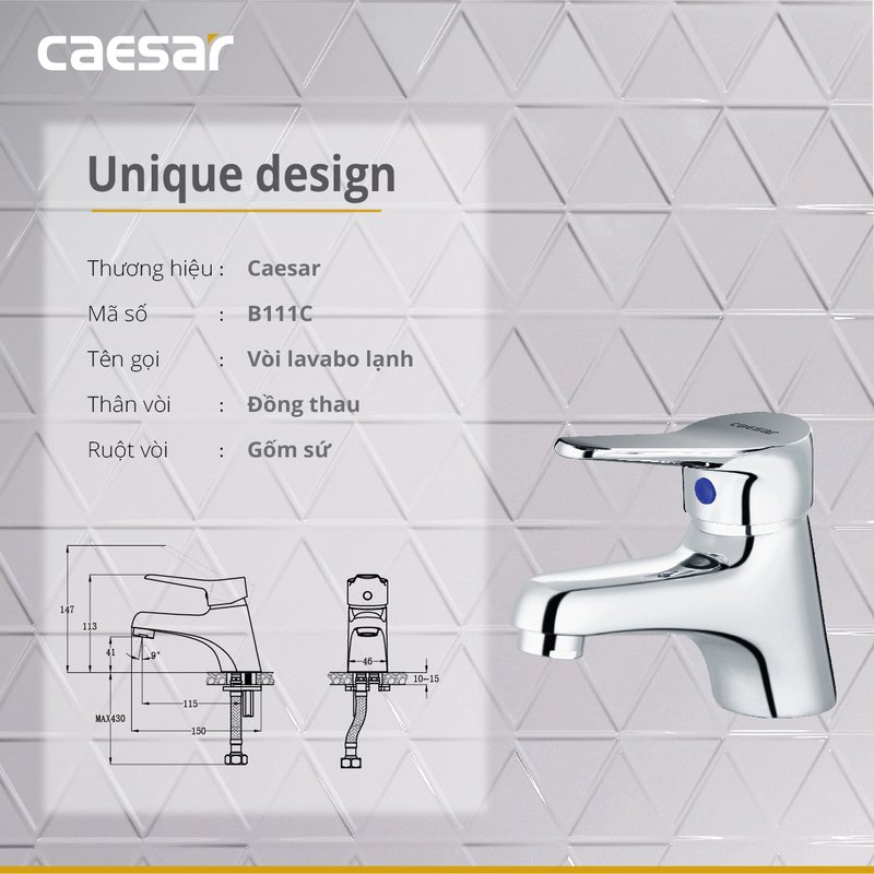 Vòi lavabo chậu rửa mặt Caesar B111C nước lạnh
