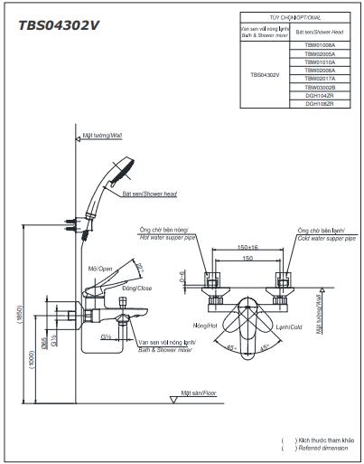 Bản vẽ kỹ thuật Vòi sen tắm Toto TBS04302V/DGH108ZR nóng lạnh