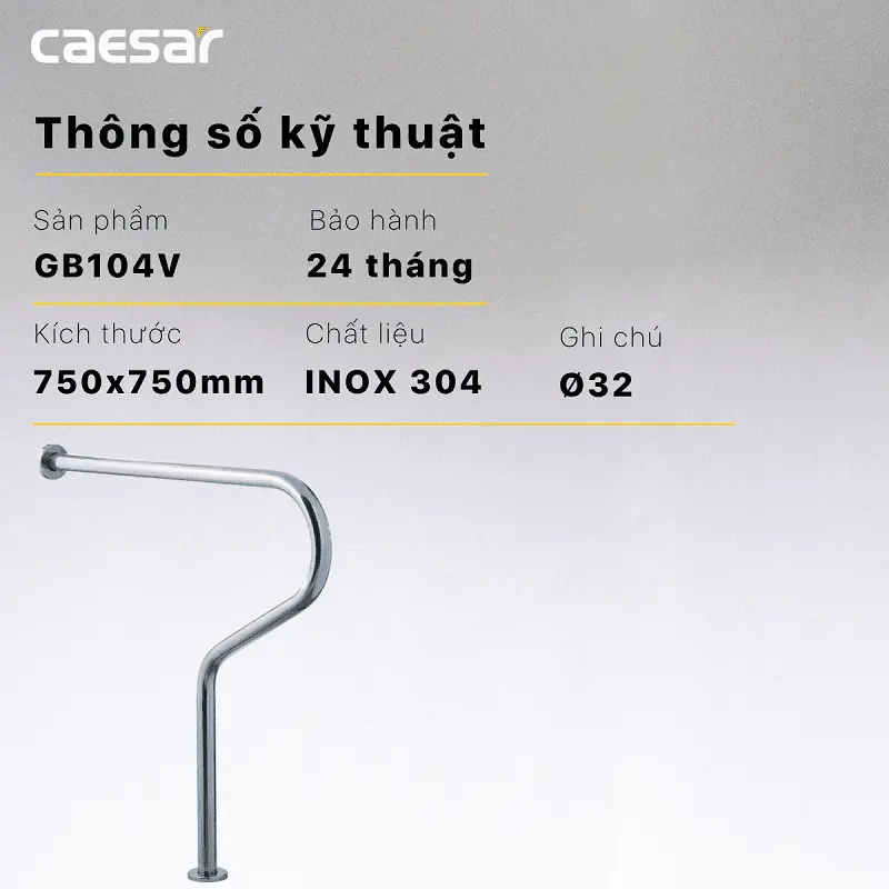 Thanh Vịn Inox Caesar GB104V Gắn Tường Ø32 750mm
