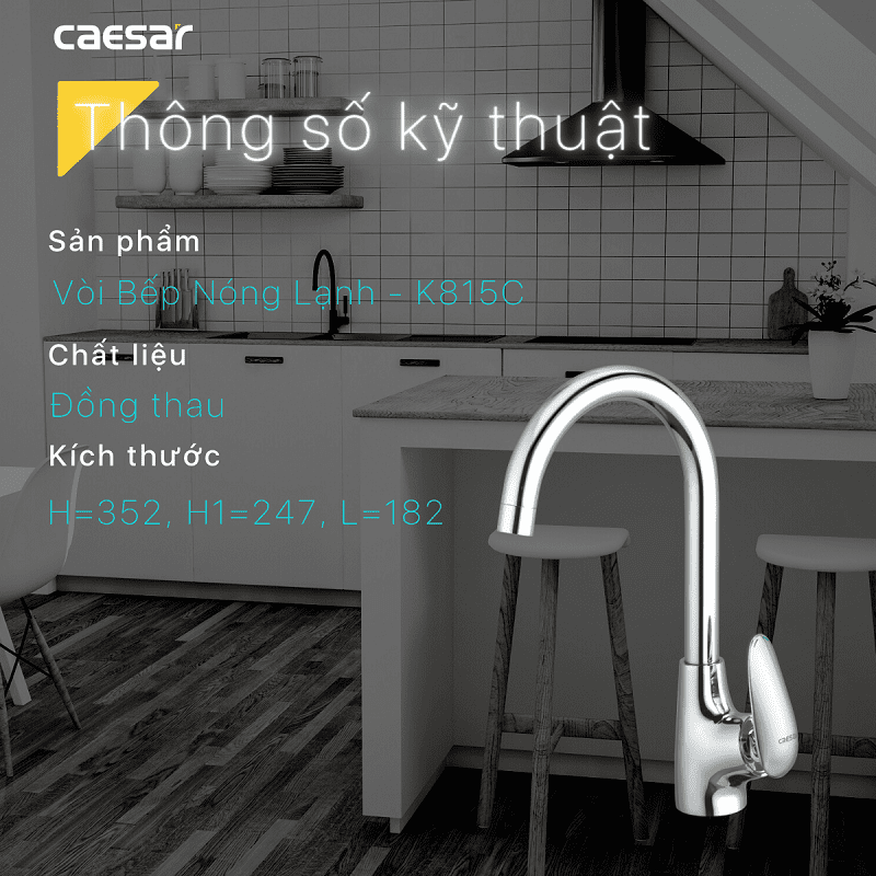 Vòi chậu rửa chén Caesar K815C nóng lạnh