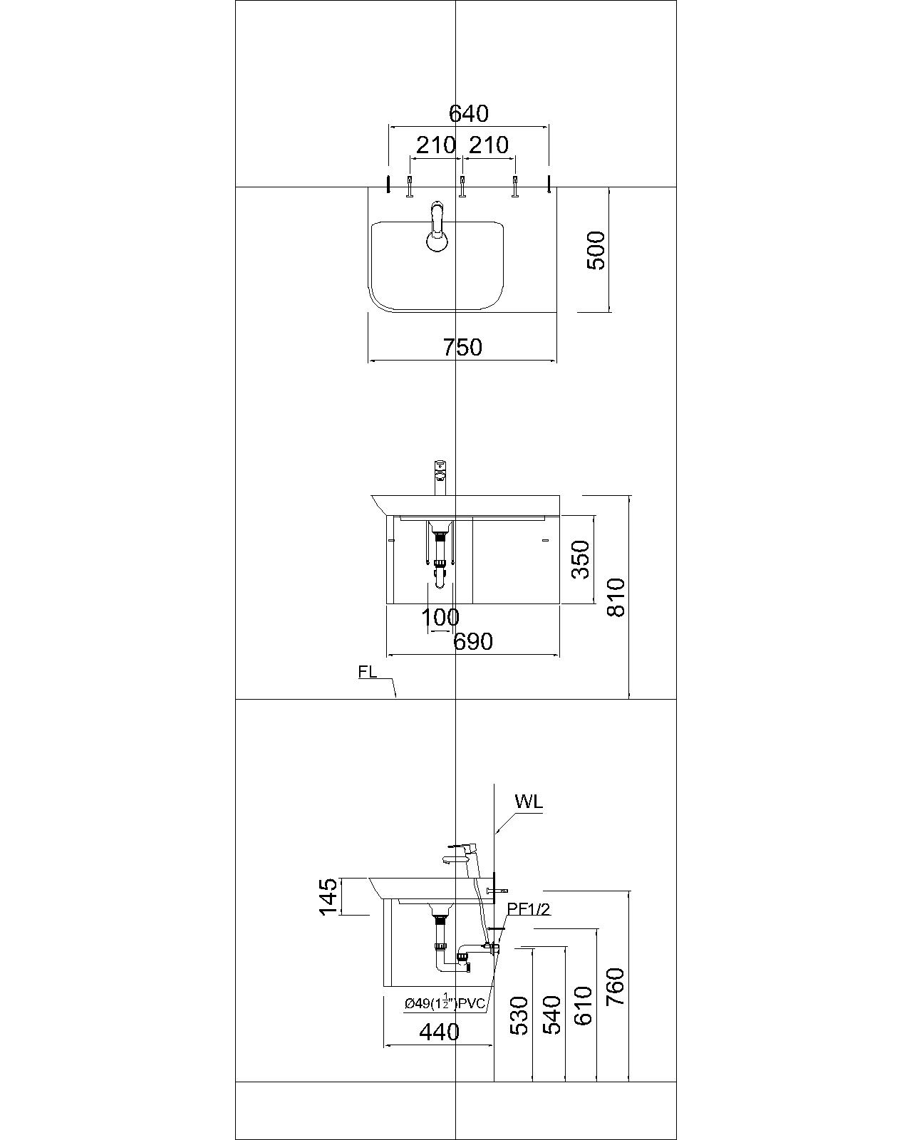 Lavabo chậu rửa mặt Caesar LF5372 treo tường