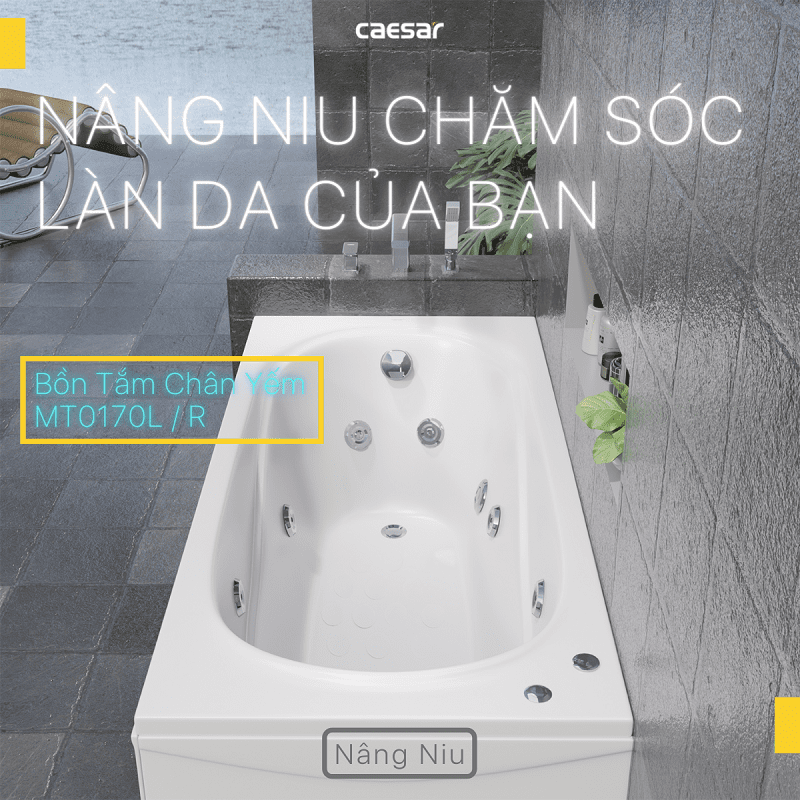 Bồn tắm dài Caesar MT0170L(R) dài 1m7 loại chân yếm có massage
