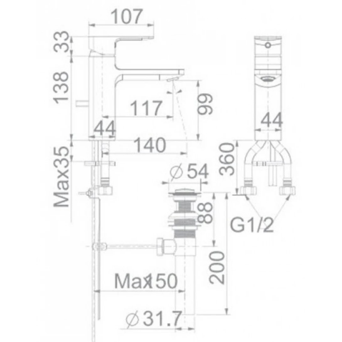 Bản vẽ kỹ thuật Vòi Lavabo American Standard WF-1301MB Nóng Lạnh Màu Đen Acacia E