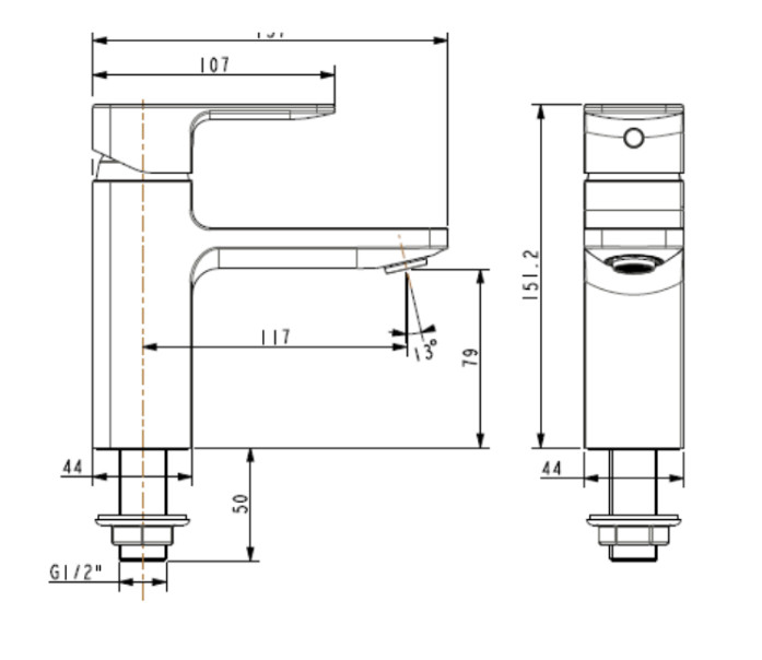 Bản vẽ kỹ thuật Vòi Lavabo American Standard WF-1306MB Nóng Lạnh Màu Đen Acacia E