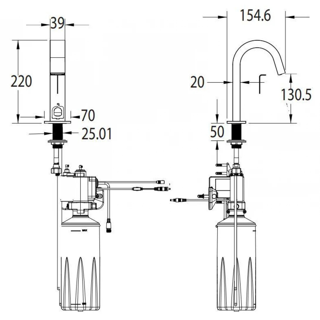 Bản vẽ kỹ thuật Vòi Lavabo American Standard WF-8101 Cảm Ứng Kết Hợp Vòi Xà Phòng