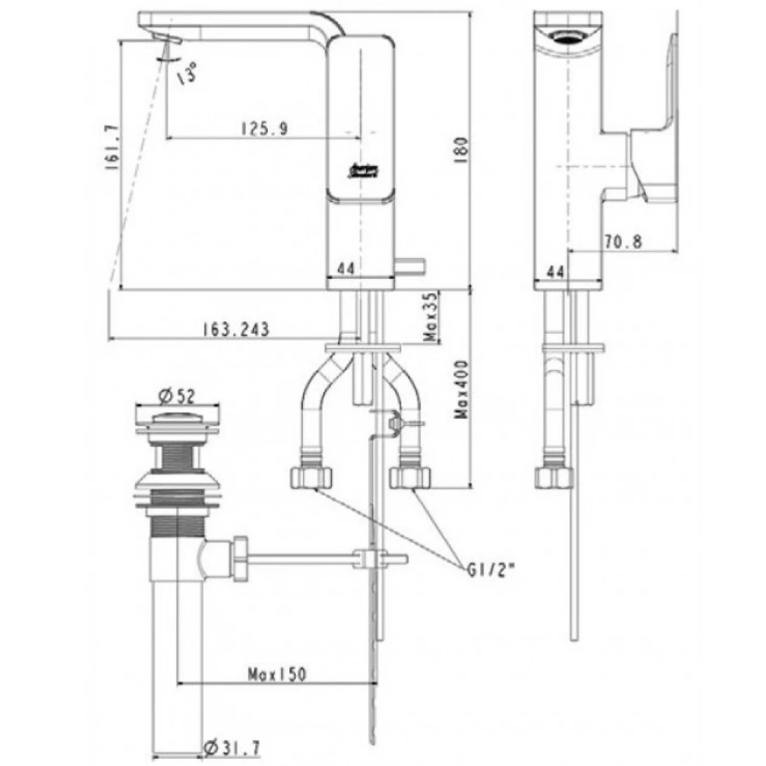 Bản vẽ kỹ thuật Vòi Lavabo American Standard WF-1305CS Nóng Lạnh Màu Vàng Acacia Evolution: