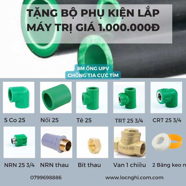 Tặng phụ kiện lắp máy khi mua máy nước nóng năng lượng mặt trời Lộc Nghi