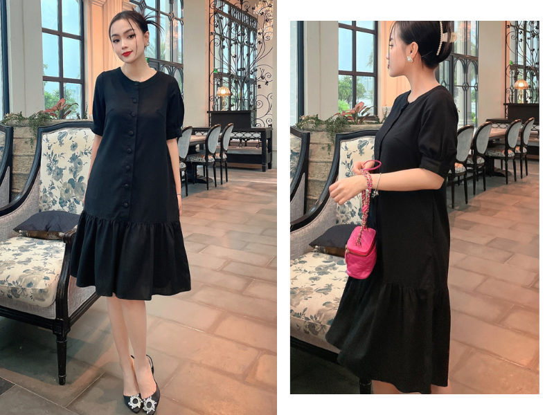 Đầm linen đen sang trọng