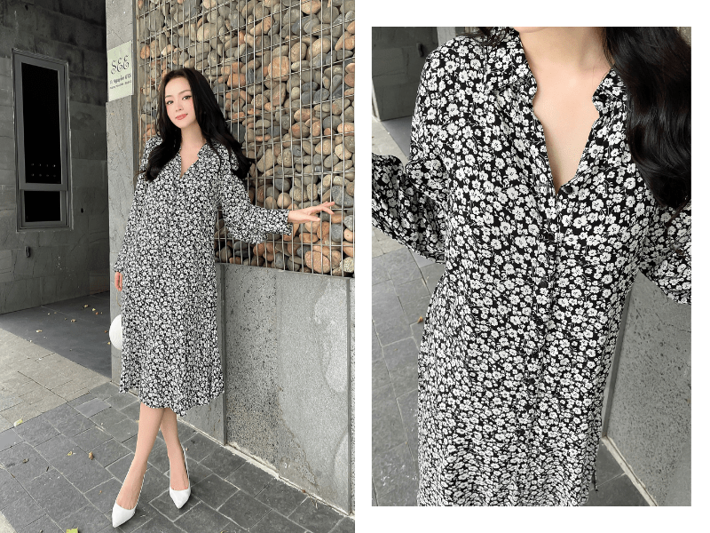 Dáng đầm được thiết kế có độ rộng thoáng để nàng không phải lo lắng về vòng tròn trịa hay điểm chưa xuất sắc trên cơ thể mình