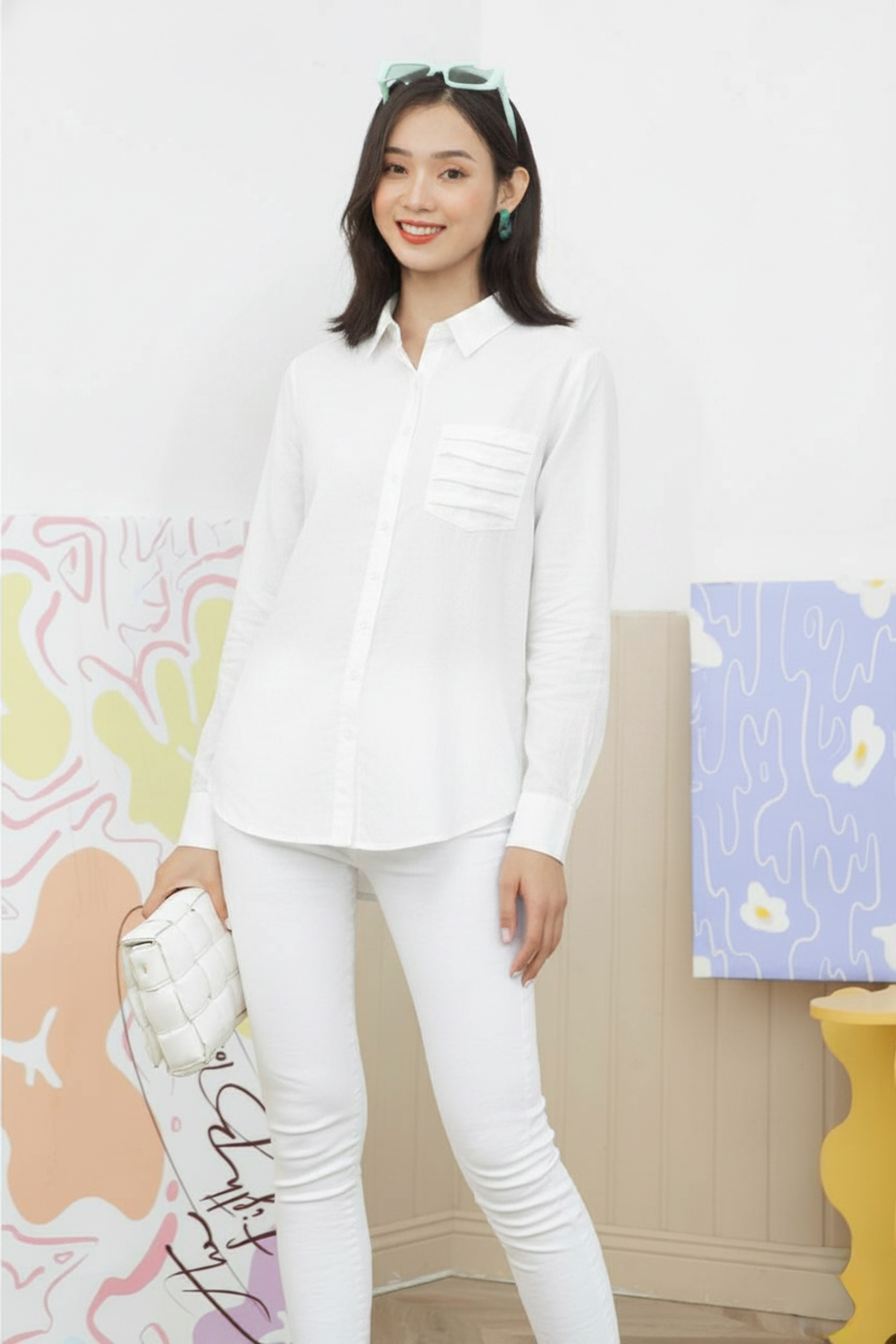 SWANLAKE | Áo Sơ Mi Nữ Trơn Basic Vải Linen Có Túi Tay Dài Công Sở Thanh Lịch Nhiều Màu A11890LW01