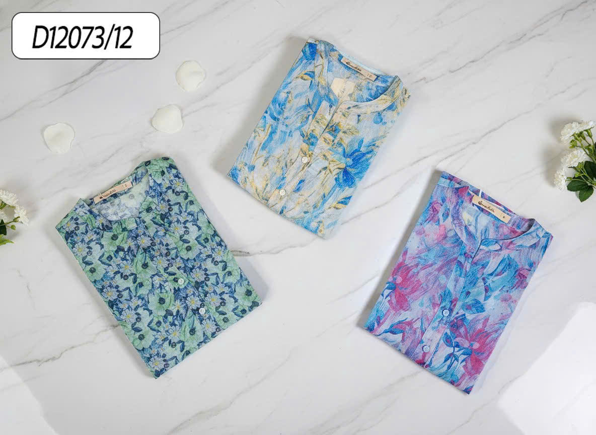 SWANLAKE | Váy Đầm Nữ Maxi Suông Xòe 2 Lớp Cổ Chữ V Cài Nút Tay Dài Vải Tơ In Hoa Đi Biển Hè D12073LW12