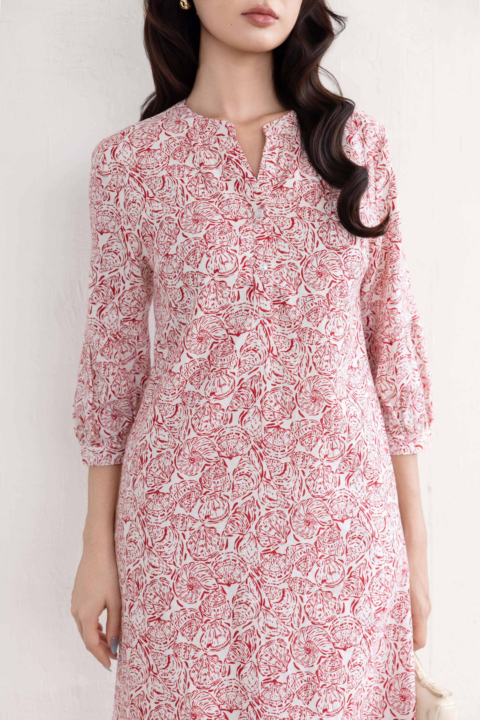 SWANLAKE | Váy Đầm Nữ Suông Tay Lỡ Cổ Trụ Cài Nút Vải Linen Cao Cấp Có Túi Du Lịch Biển Hè D12364LW07