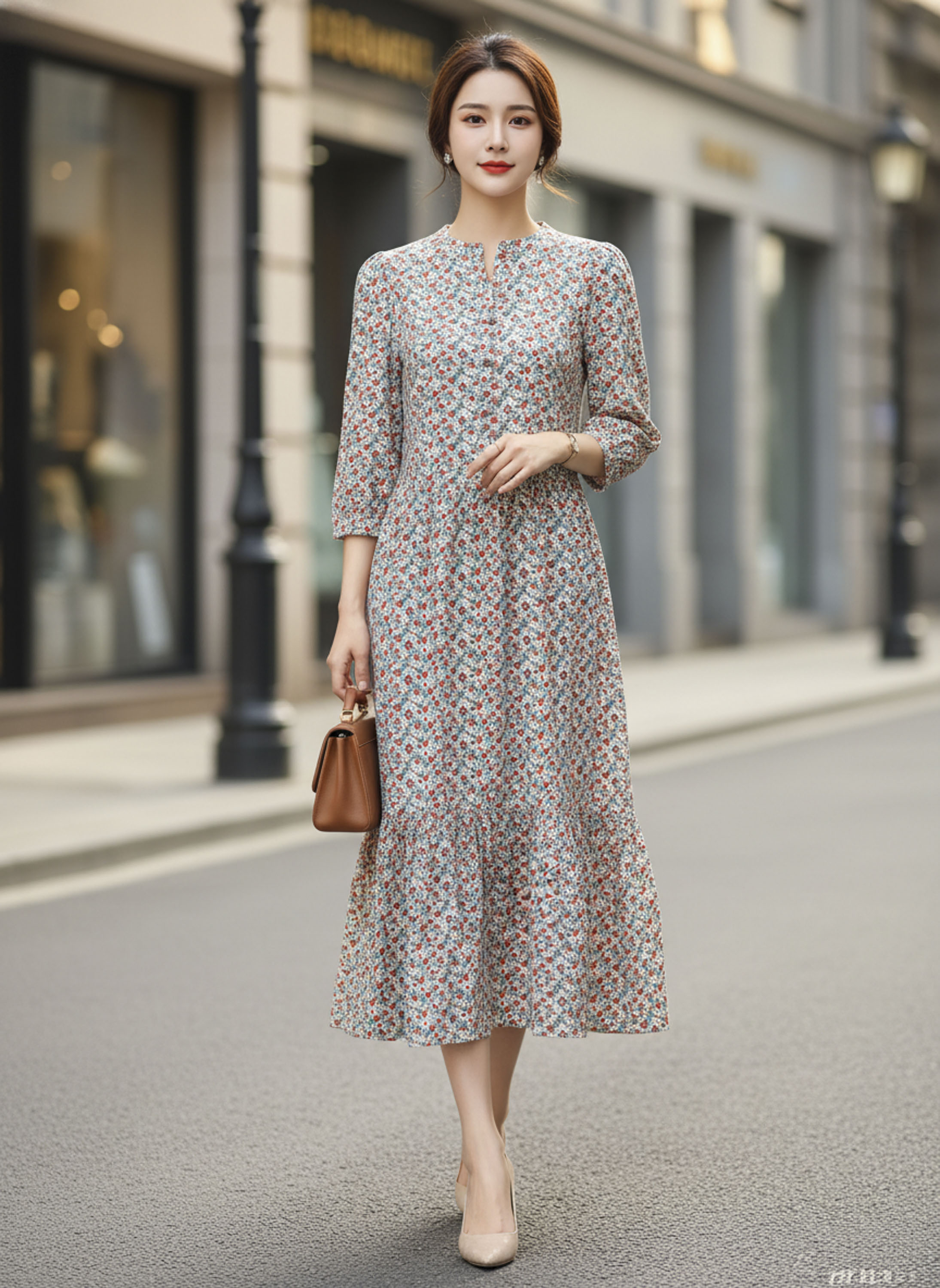 SWANLAKE | Váy Đầm Nữ Maxi Dáng Dài Cổ Trụ Cài Nút Tay Lỡ Linen Bông Nhí Xếp Ly Đuôi Cá D12355LW11