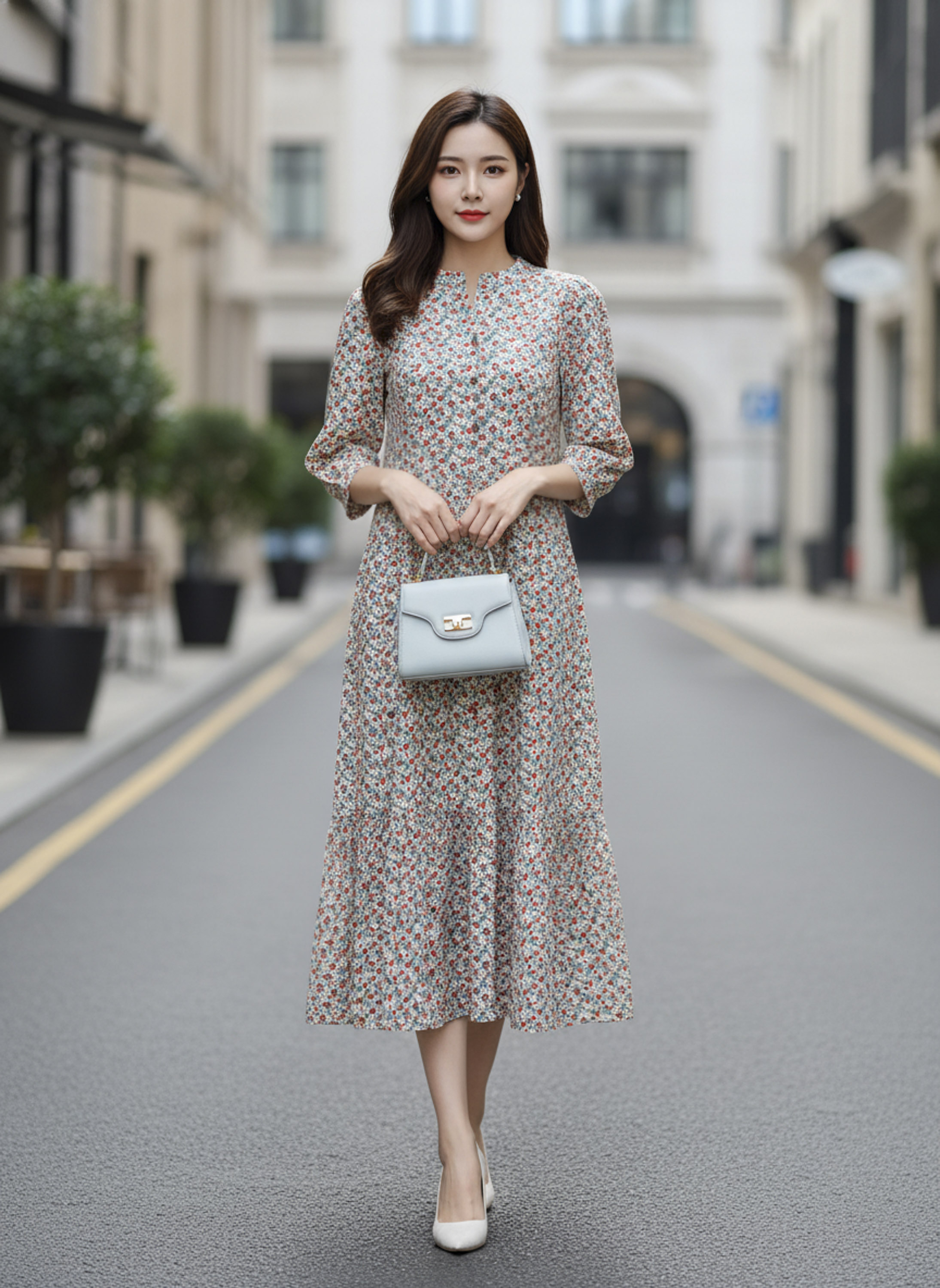 SWANLAKE | Váy Đầm Nữ Maxi Dáng Dài Cổ Trụ Cài Nút Tay Lỡ Linen Bông Nhí Xếp Ly Đuôi Cá D12355LW11