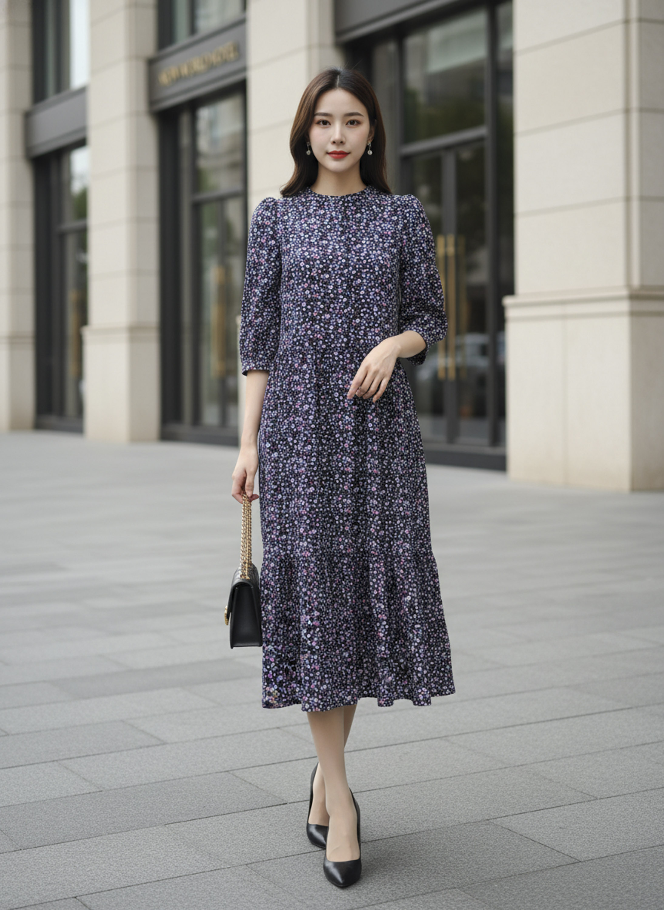 SWANLAKE | Váy Đầm Nữ Maxi Dáng Dài Cổ Trụ Cài Nút Tay Lỡ Linen Bông Nhí Xếp Ly Đuôi Cá D12355LW11