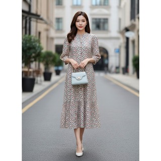 SWANLAKE | Váy Đầm Nữ Maxi Dáng Dài Cổ Trụ Cài Nút Tay Lỡ Linen Bông Nhí Xếp Ly Đuôi Cá D12355LW11