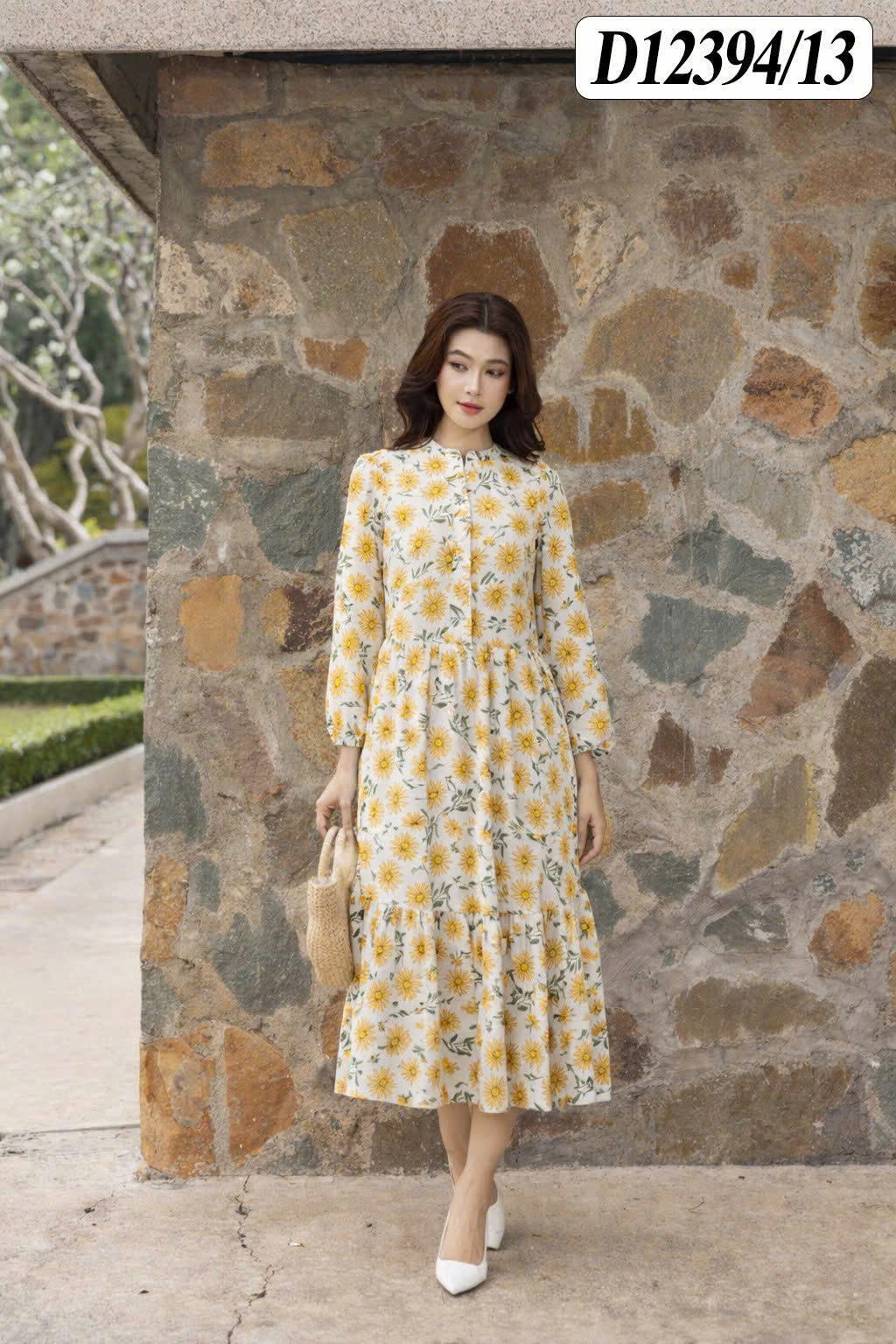 SWANLAKE | Váy Đầm Nữ Suông Maxi Đuôi Cá Xòe Vải Linen Bông Cổ Trụ Xẻ Tay Dài Du Lịch Biển D12394LW13