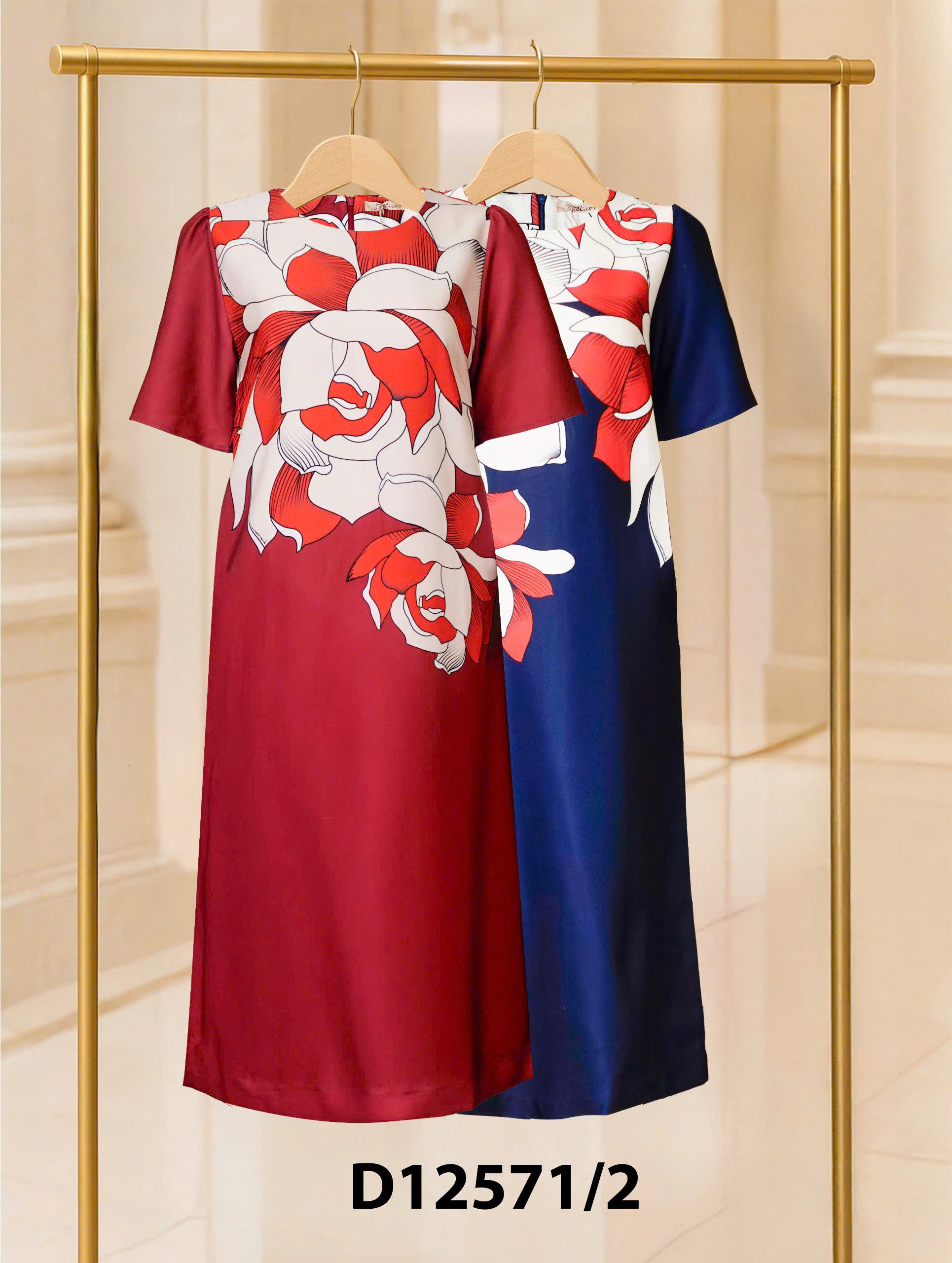 M COLLECTION | Đầm Lụa Day Co Giãn Chân Bông Đi Tiệc Trung Niên, Tặng Mẹ Sang Trọng D12571LW01