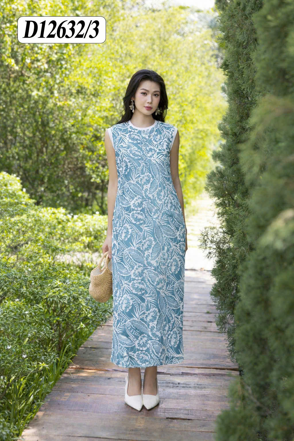 SWANLAKE | Váy Đầm Nữ Suông Maxi Sát Nách Xẻ Tà Cổ Tròn Thun In Hoạ Tiết Hè Vải Linen Công Sở D12632LW03